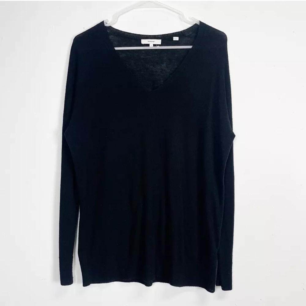 Vince Sweater Womens Small Black VNeck Cashmere Wool Blend Long Sleeve Knit